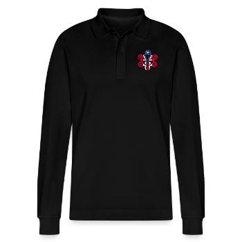 Taíno Echoes Caribbean Ancestry Pride - Stanley/Stella Organic Unisex Long-Sleeved Polo Shirt Prepster - black - Front - Anna (173cm) & Nico (186cm)