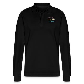 Taíno spiegelt den Stolz seiner karibischen Abstammung wider - Stanley/Stella Unisex Bio-Langarm-Poloshirt Prepster - Schwarz - Vorne - Anna (173cm) & Nico (186cm)