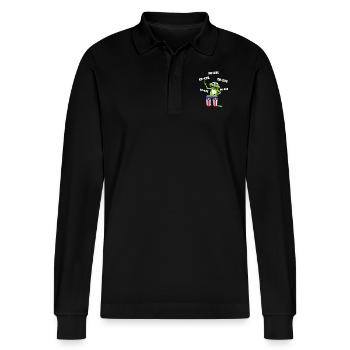 Ko-Kee Frog Playing Guitar Melody - Stanley/Stella Organic Unisex Long-Sleeved Polo Shirt Prepster - black - Front - Anna (173cm) & Nico (186cm)