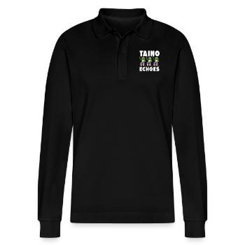 Taíno Echoes Caribbean Ancestry Pride - Stanley/Stella Organic Unisex Long-Sleeved Polo Shirt Prepster - black - Front - Anna (173cm) & Nico (186cm)