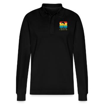 Above The Clouds Paramotor Enthusiast - Stanley/Stella Organic Unisex Long-Sleeved Polo Shirt Prepster - black - Front - Anna (173cm) & Nico (186cm)
