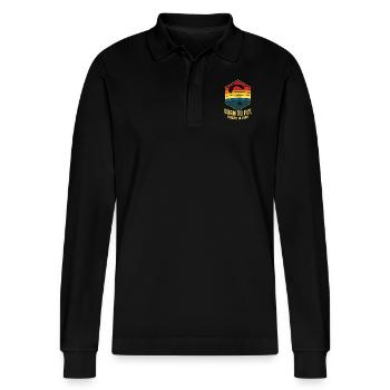 Born To Fly Forced To Land Paramotor - Stanley/Stella Organic Unisex Long-Sleeved Polo Shirt Prepster - black - Front - Anna (173cm) & Nico (186cm)