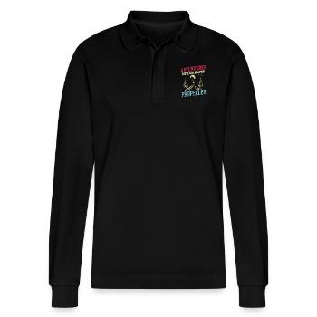 Abenteuer sind besser mit einem Propeller - Stanley/Stella Unisex Bio-Langarm-Poloshirt Prepster - Schwarz - Vorne - Anna (173cm) & Nico (186cm)
