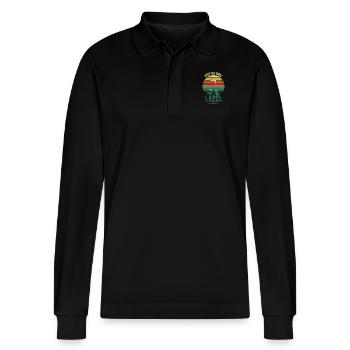 In den Wein, nicht in das Etikett Jahrgang - Stanley/Stella Unisex Bio-Langarm-Poloshirt Prepster - Schwarz - Vorne - Anna (173cm) & Nico (186cm)