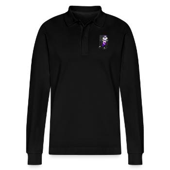 Lineman Because Quarterbacks Need Heroes - Stanley/Stella Organic Unisex Long-Sleeved Polo Shirt Prepster - black - Front - Anna (173cm) & Nico (186cm)