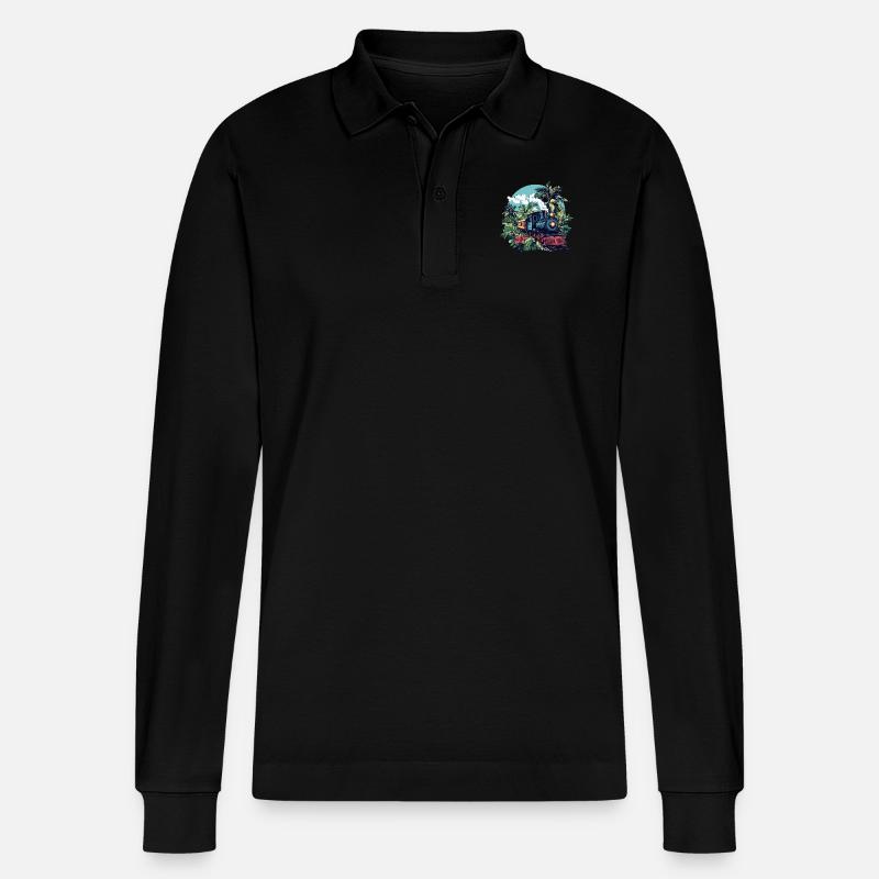 Dampflok durch Palmen - Stanley/Stella Unisex Bio-Langarm-Poloshirt Prepster - Schwarz