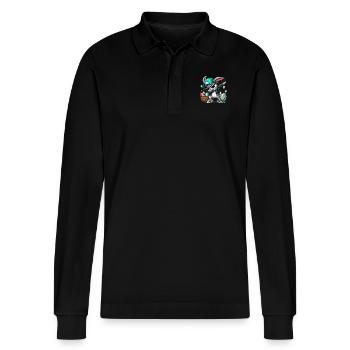 Stylish bunny with Easter basket - Stanley/Stella Organic Unisex Long-Sleeved Polo Shirt Prepster - black - Front - Anna (173cm) & Nico (186cm)