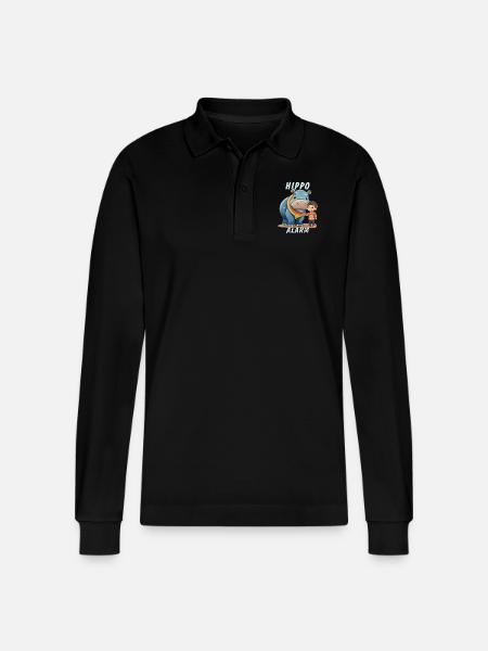 CHIDREN HIPPO ALARM - Stanley/Stella Organic Unisex Long-Sleeved Polo Shirt Prepster - black