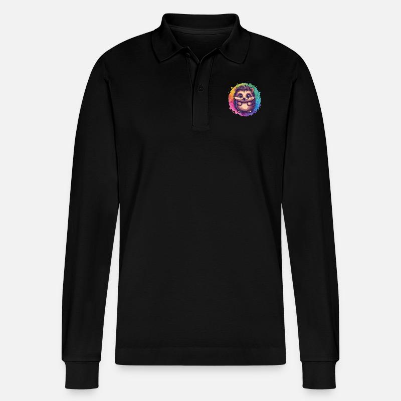 Bunter Igel vor Regenbogen - Stanley/Stella Unisex Bio-Langarm-Poloshirt Prepster - Schwarz