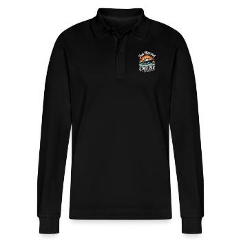 Just Married Honeymoon Cruise 2025 - Stanley/Stella Organic Unisex Long-Sleeved Polo Shirt Prepster - black - Front - Anna (173cm) & Nico (186cm)