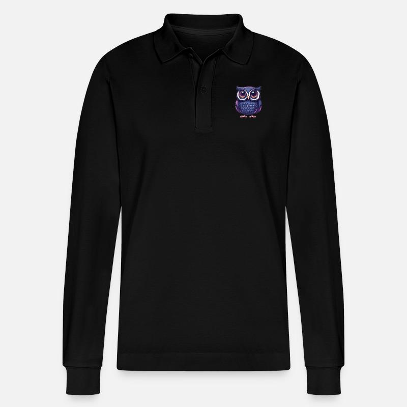 Niedliche Eule mit Kulleraugen - Stanley/Stella Unisex Bio-Langarm-Poloshirt Prepster - Schwarz
