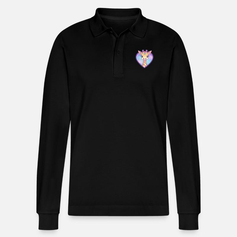 Herzgiraffe mit Glitzerblick - Stanley/Stella Unisex Bio-Langarm-Poloshirt Prepster - Schwarz