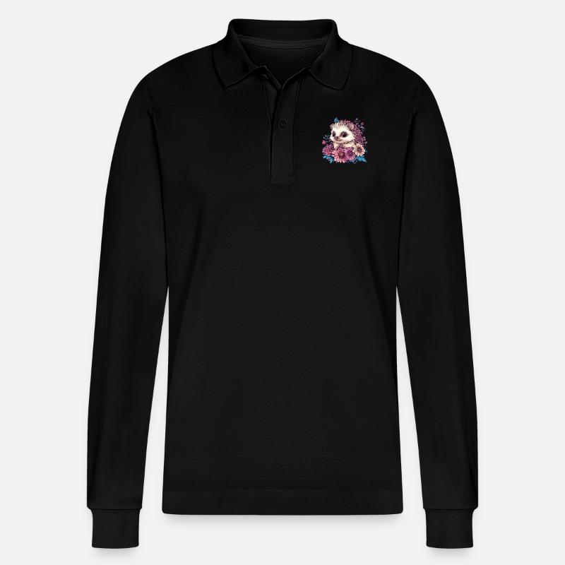 Hérisson mignon en fleurs - Polo à manches longues bio PREPSTER Stanley/Stella Unisexe - noir