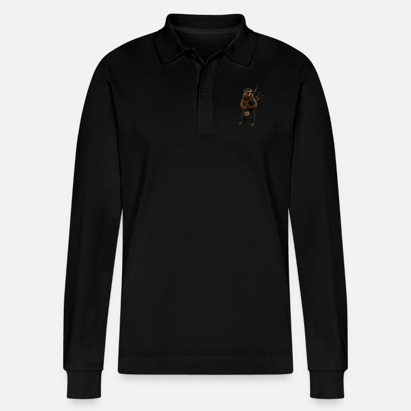 Bär Dudelsack - Stanley/Stella Unisex Bio-Langarm-Poloshirt Prepster - Schwarz