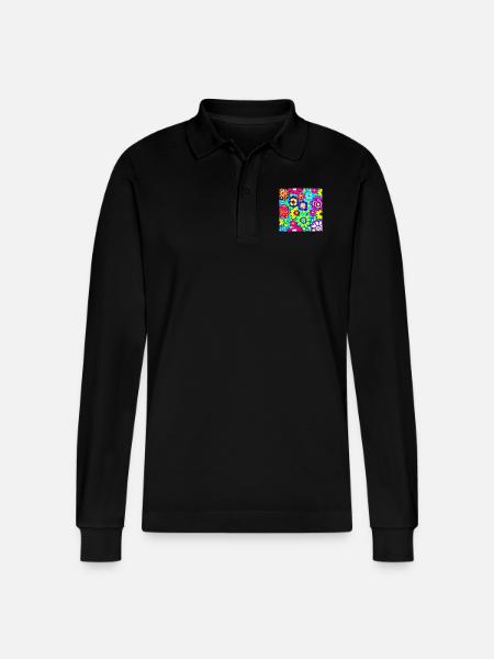 Flower Collage - Stanley/Stella Unisex Bio-Langarm-Poloshirt Prepster - Schwarz