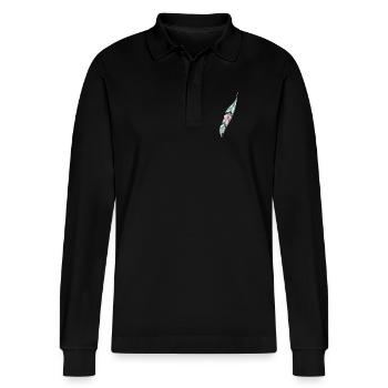 Artful bird feather in ethno style - Stanley/Stella Organic Unisex Long-Sleeved Polo Shirt Prepster - black - Front - Anna (173cm) & Nico (186cm)