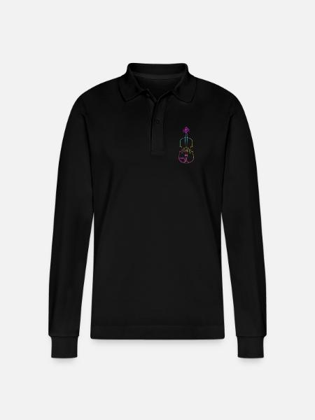 Violin Line Drawing - Stanley/Stella Organic Unisex Long-Sleeved Polo Shirt Prepster - black