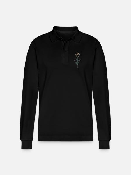 Elegant Rose Illustration - Stanley/Stella Organic Unisex Long-Sleeved Polo Shirt Prepster - black