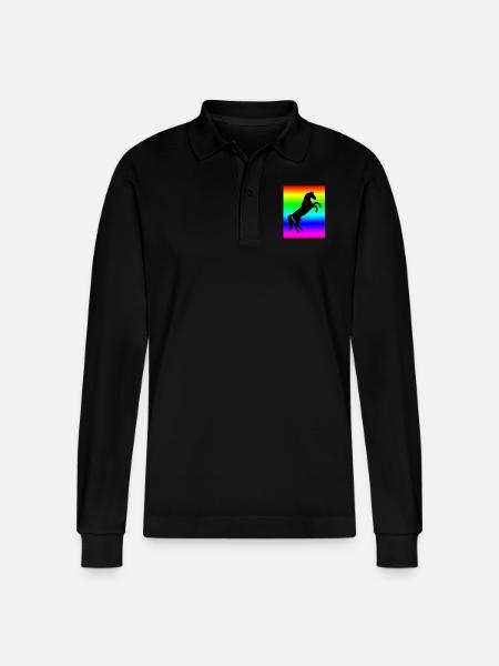 Rainbow Horse - Stanley/Stella Organic Unisex Long-Sleeved Polo Shirt Prepster - black