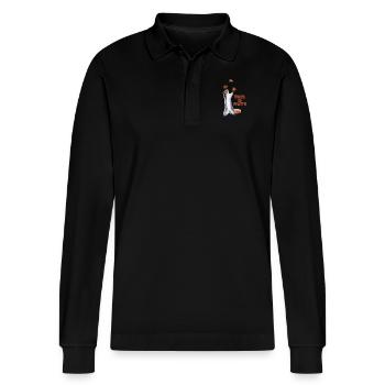 Funny squirrel juggles hazelnut talent - Stanley/Stella Organic Unisex Long-Sleeved Polo Shirt Prepster - black - Front - Anna (173cm) & Nico (186cm)