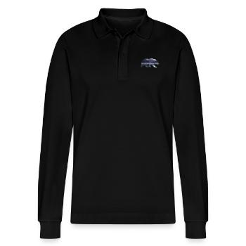 Bear - Landscape Mix - Stanley/Stella Organic Unisex Long-Sleeved Polo Shirt Prepster - black - Front - Anna (173cm) & Nico (186cm)