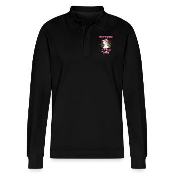 Ich bin nicht klein - Stanley/Stella Unisex Bio-Langarm-Poloshirt Prepster - Schwarz - Vorne - Anna (173cm) & Nico (186cm)