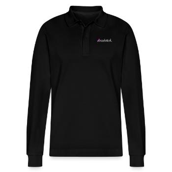 Einzelstück mit rosa Herz - Stanley/Stella Unisex Bio-Langarm-Poloshirt Prepster - Schwarz - Vorne - Anna (173cm) & Nico (186cm)