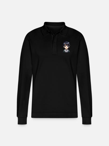 Anime Figure in 8-Bit - Stanley/Stella Organic Unisex Long-Sleeved Polo Shirt Prepster - black