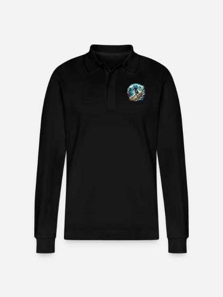 Mountainbikefahrer im Gebirge - Stanley/Stella Unisex Bio-Langarm-Poloshirt Prepster - Schwarz