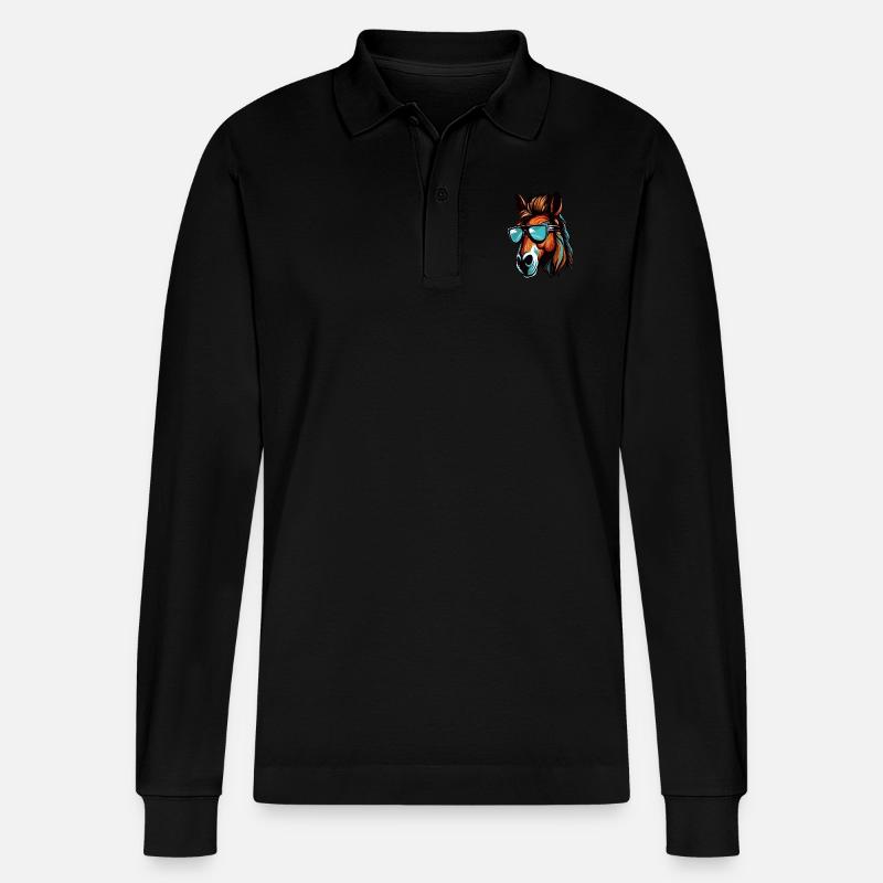 Pferd Kopf Porträt Cool - Stanley/Stella Unisex Bio-Langarm-Poloshirt Prepster - Schwarz