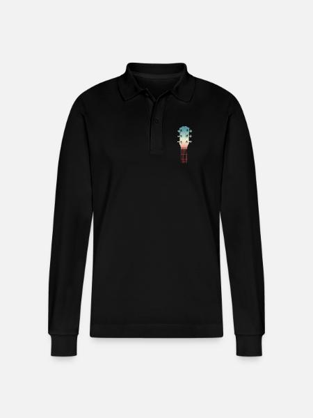 Sketch of a guitar headstock - Stanley/Stella Organic Unisex Long-Sleeved Polo Shirt Prepster - black