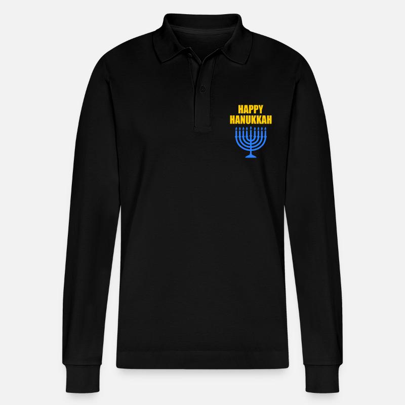 HAPPY HANUKKAH - Stanley/Stella Unisex Bio-Langarm-Poloshirt Prepster - Schwarz