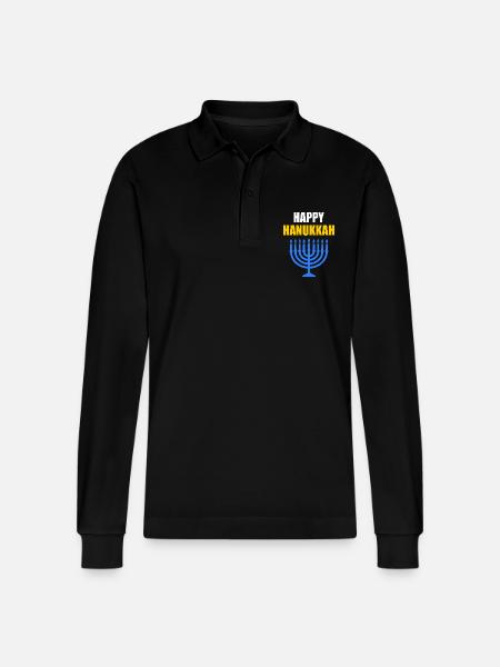 HAPPY HANUKKAH - Stanley/Stella Organic Unisex Long-Sleeved Polo Shirt Prepster - black