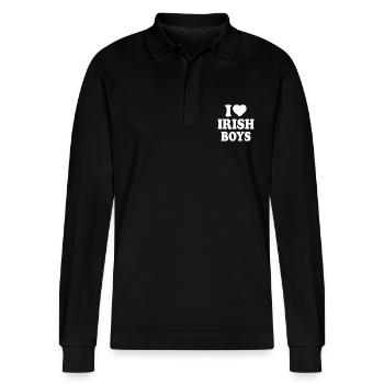I love irish boys - Stanley/Stella Organic Unisex Long-Sleeved Polo Shirt Prepster - black - Front - Anna (173cm) & Nico (186cm)