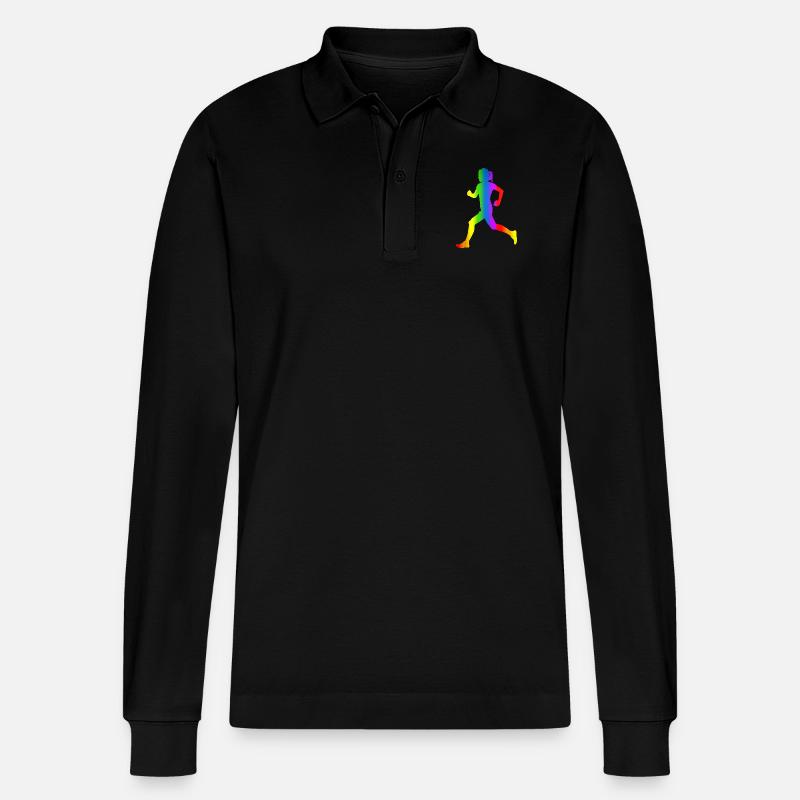 Bunter Läuferin Regenbogen - Stanley/Stella Unisex Bio-Langarm-Poloshirt Prepster - Schwarz