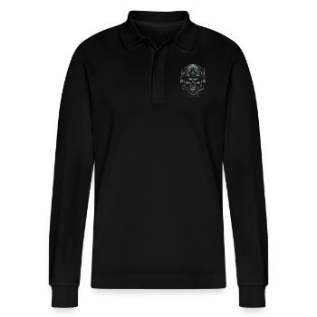 Der Schädel des Kommandos - Stanley/Stella Unisex Bio-Langarm-Poloshirt Prepster - Schwarz - Vorne - Anna (173cm) & Nico (186cm)