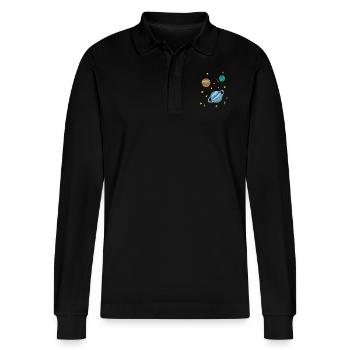 galaxy - Stanley/Stella Unisex Bio-Langarm-Poloshirt Prepster - Schwarz - Vorne - Anna (173cm) & Nico (186cm)