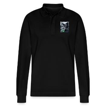 Fallen angel in gas mask - Stanley/Stella Organic Unisex Long-Sleeved Polo Shirt Prepster - black - Front - Anna (173cm) & Nico (186cm)