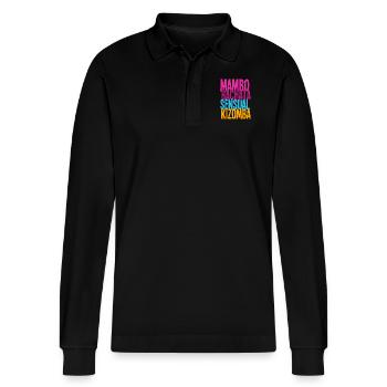 Mambo Bachata Sensual Kizomba - Dance Shirts - Stanley/Stella Organic Unisex Long-Sleeved Polo Shirt Prepster - black - Front - Anna (173cm) & Nico (186cm)