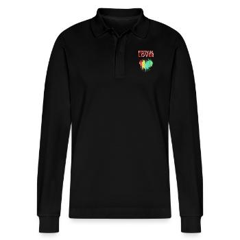 Festival Lover - Stanley/Stella Organic Unisex Long-Sleeved Polo Shirt Prepster - black - Front - Anna (173cm) & Nico (186cm)