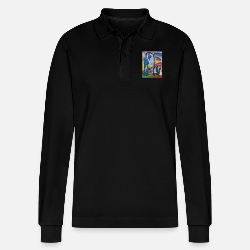 Franz Marc: Blaues Pferd I - Stanley/Stella Unisex Bio-Langarm-Poloshirt Prepster - Schwarz