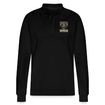 Schwager Schwäger Geschenk Geschenkidee - Stanley/Stella Unisex Bio-Langarm-Poloshirt Prepster - Schwarz - Vorne - Anna (173cm) & Nico (186cm)