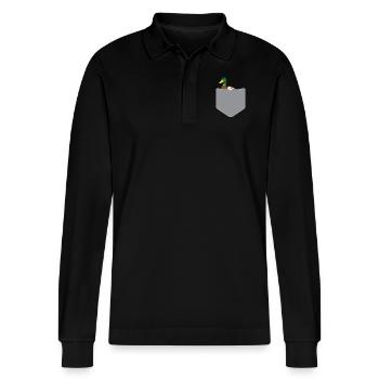 Duck In A Pocket Cute Duck Lovers Gift T-shirt - Stanley/Stella Organic Unisex Long-Sleeved Polo Shirt Prepster - black - Front - Anna (173cm) & Nico (186cm)