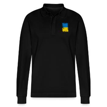 Drapeau Ukraine couleur spot art - Polo à manches longues bio PREPSTER Stanley/Stella Unisexe - noir - Devant - Anna (173cm) & Nico (186cm)