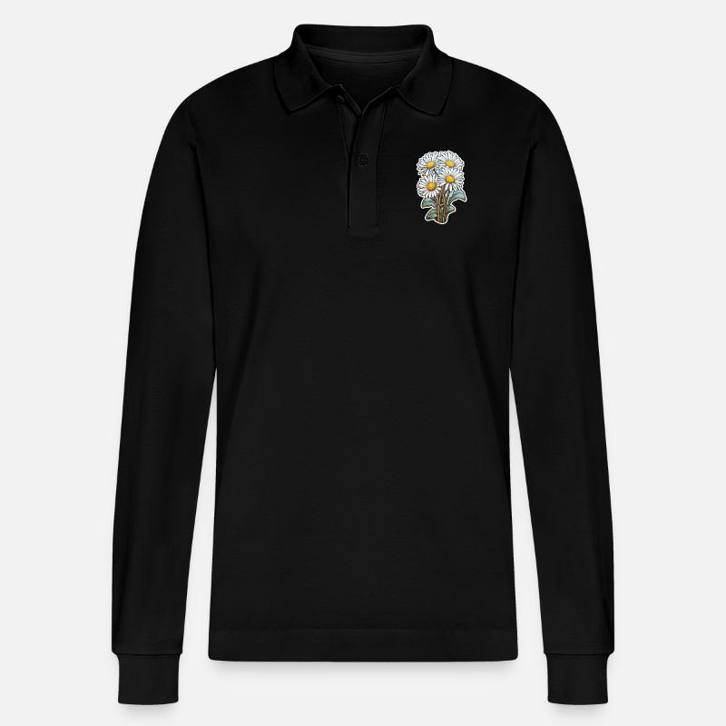 Gänseblümchen 4 Blüten - Stanley/Stella Unisex Bio-Langarm-Poloshirt Prepster - Schwarz