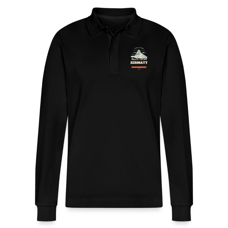 Zermatt-märke på en stanley/stella organic unisex long-sleeved polo shirt prepster, black