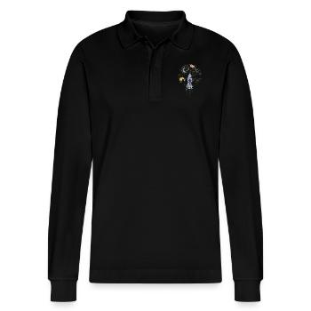 Traumschiff Raumschiff - Stanley/Stella Unisex Bio-Langarm-Poloshirt Prepster - Schwarz - Vorne - Anna (173cm) & Nico (186cm)