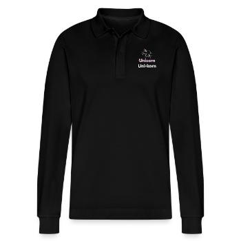 Uni-grain instead of Unicorn - Stanley/Stella Organic Unisex Long-Sleeved Polo Shirt Prepster - black - Front - Anna (173cm) & Nico (186cm)