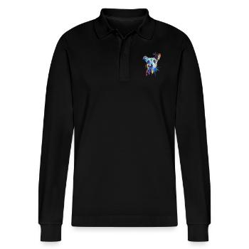 Dog Aquarell Kunst Design - Stanley/Stella Unisex Bio-Langarm-Poloshirt Prepster - Schwarz - Vorne - Anna (173cm) & Nico (186cm)