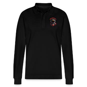 Mit dem Herzen im Weltraum - Stanley/Stella Unisex Bio-Langarm-Poloshirt Prepster - Schwarz - Vorne - Anna (173cm) & Nico (186cm)